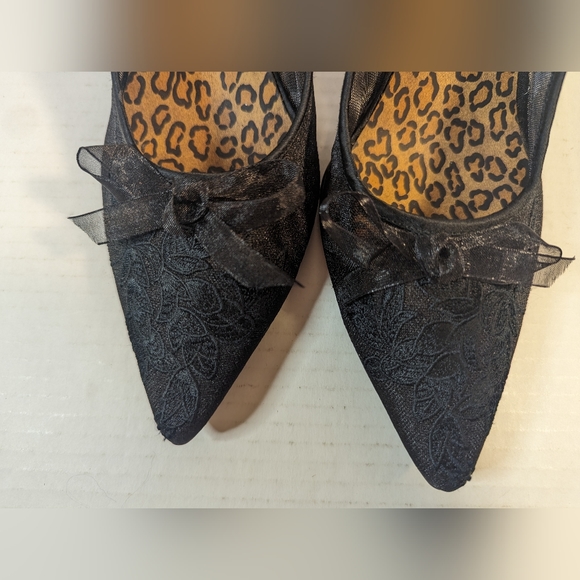 BEVERLY FELDMAN Black Mesh PUMP 3" HEELS SIZE 8.5  Bow Pointed Toes Vintage - Picture 3 of 14